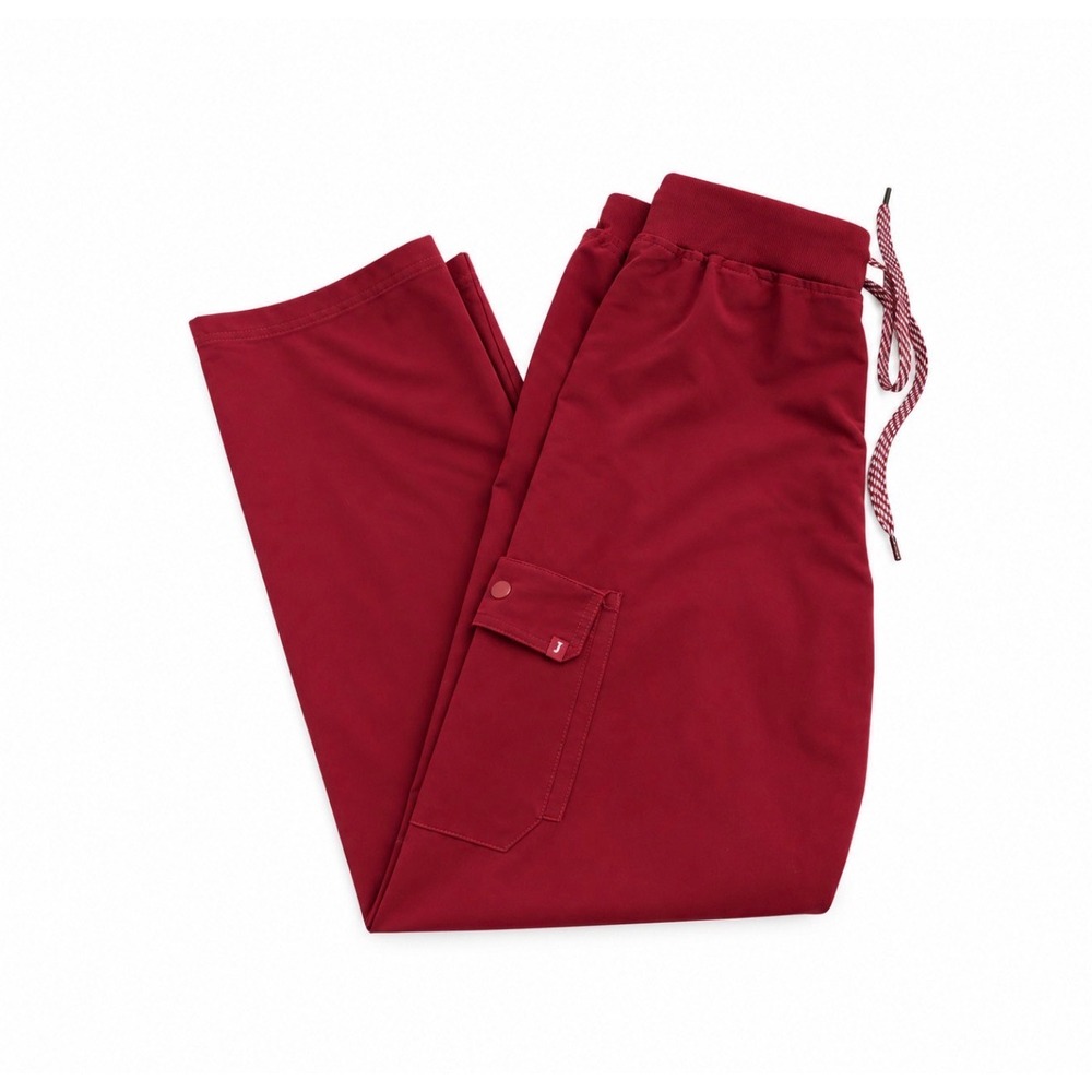 Jaanuu Women's Burgundy Red Scrub Jogger Cargo Pants Size L Drawstring